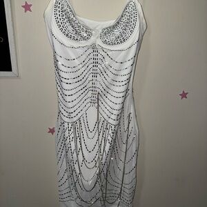Elegant White and Silver Beaded Dress